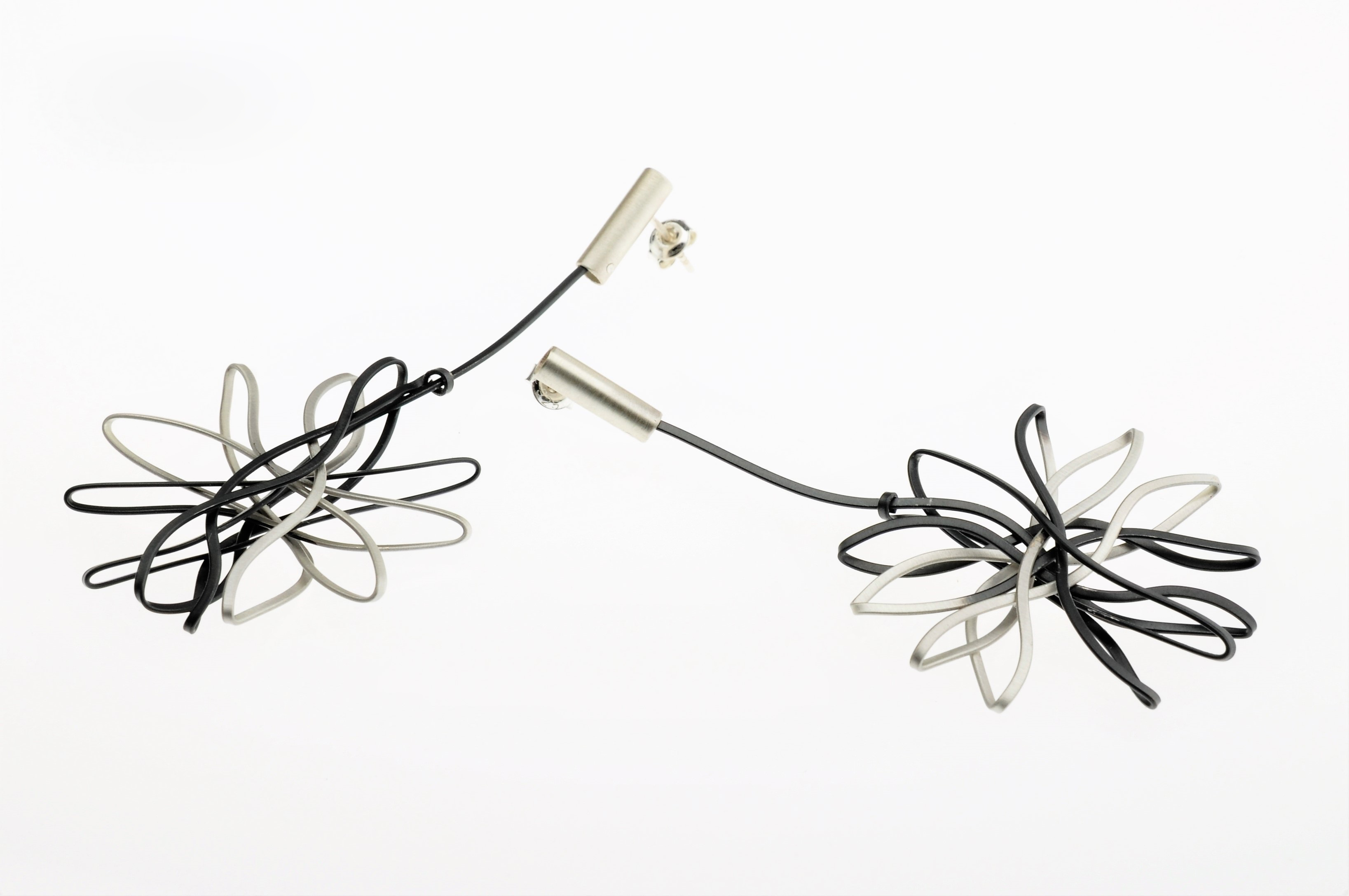 Posted Earrings with Interwoven Oxidized and Matte Sterling Silver - BAS75f