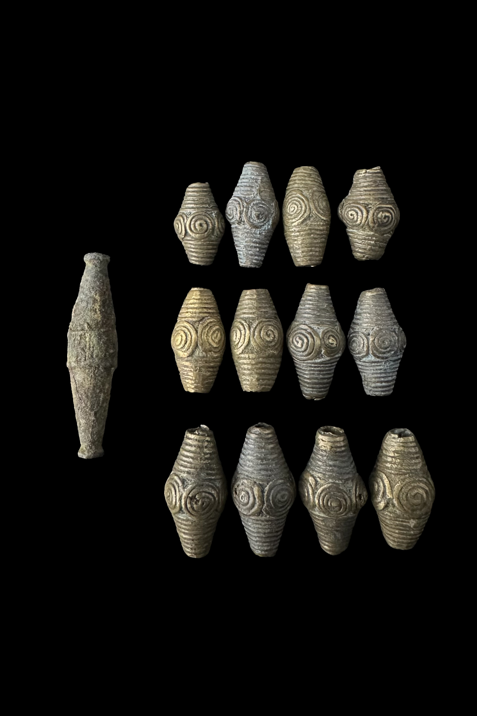 13 Ancient Bronze Beads - Baule People, Ivory Coast