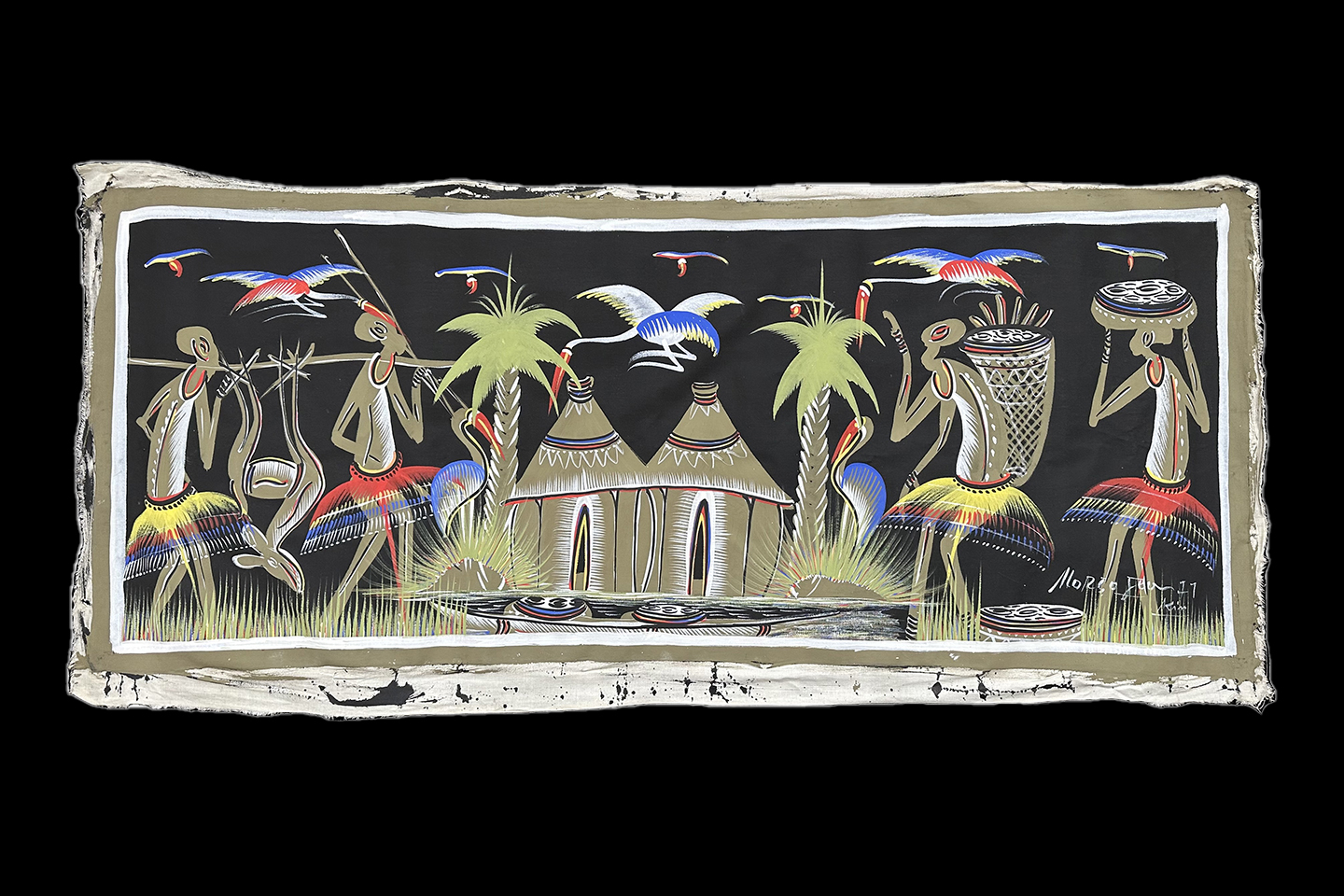 Original Vintage Painting by Congolese Artist Morga Jean entitled 
