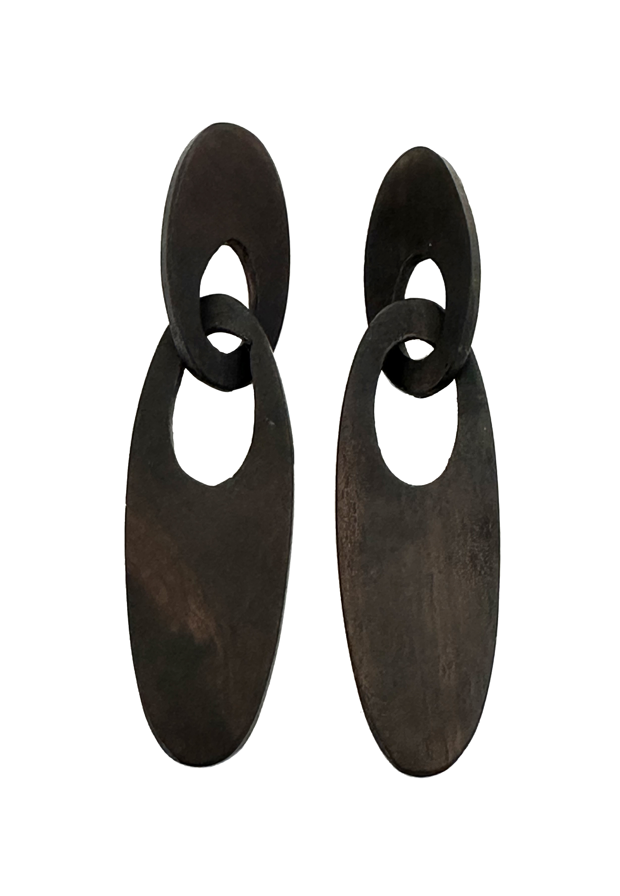 Posted Flat Linked Ebony Wood Earrings - Benin