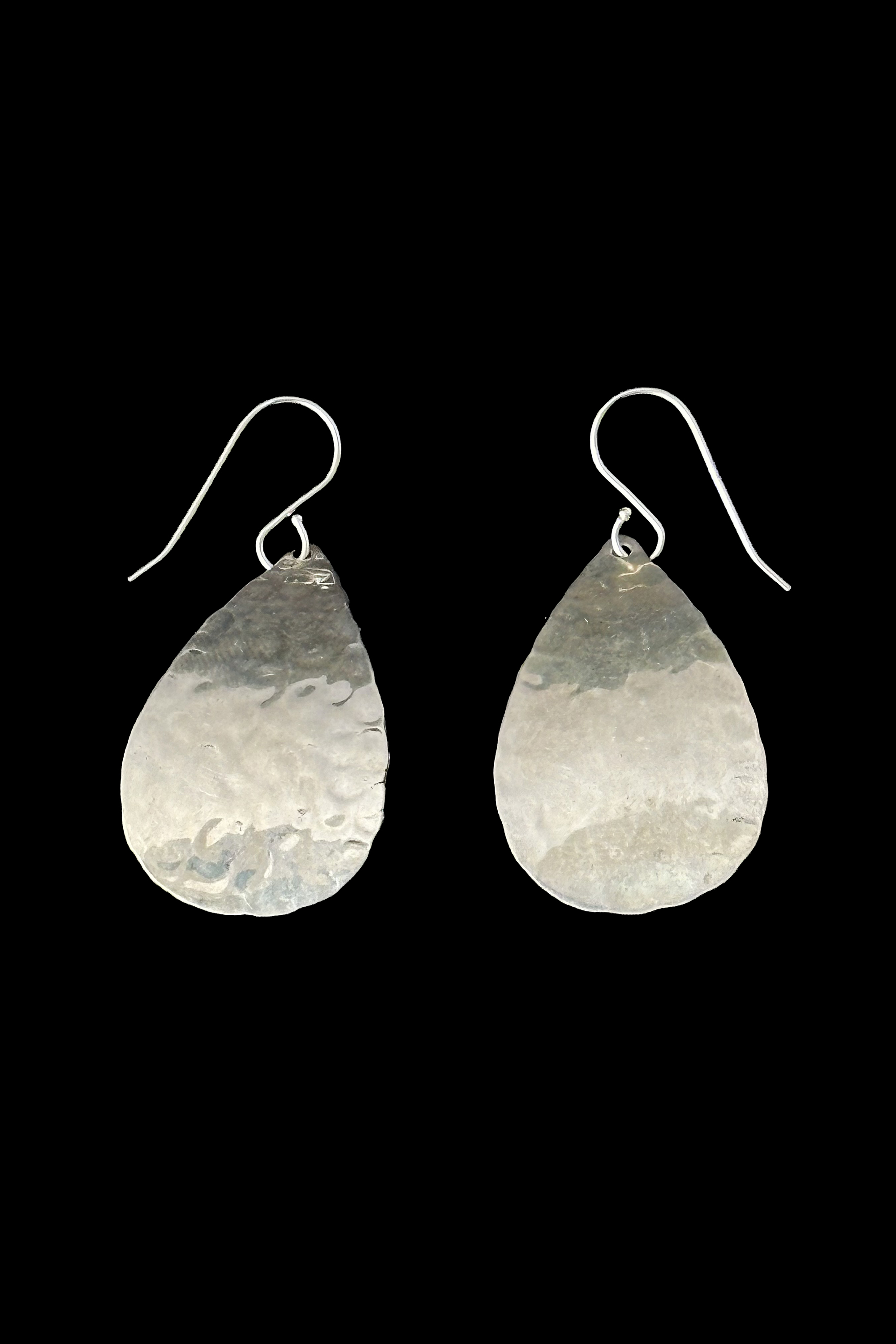 Hammered Sterling Silver Teardrop Shaped Earrings