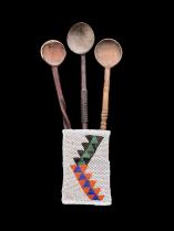 'Izinkhezo' Spoons and Beaded Pouch - Zulu, South Africa (JL43)