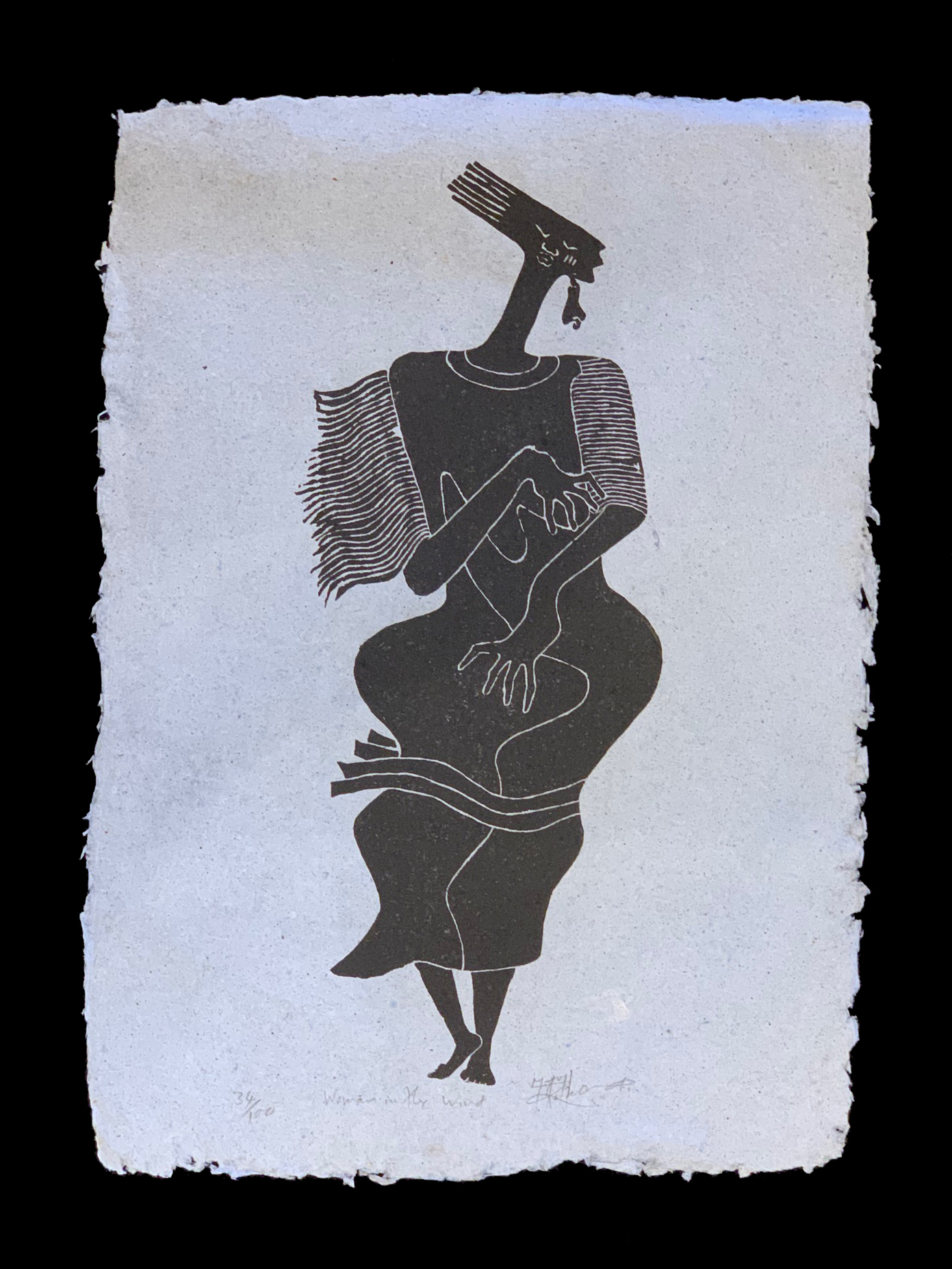 Woman In The Wind - An etched stone block print - Signed limited edition # 34/100 by the late Anderson Mukomberanwa