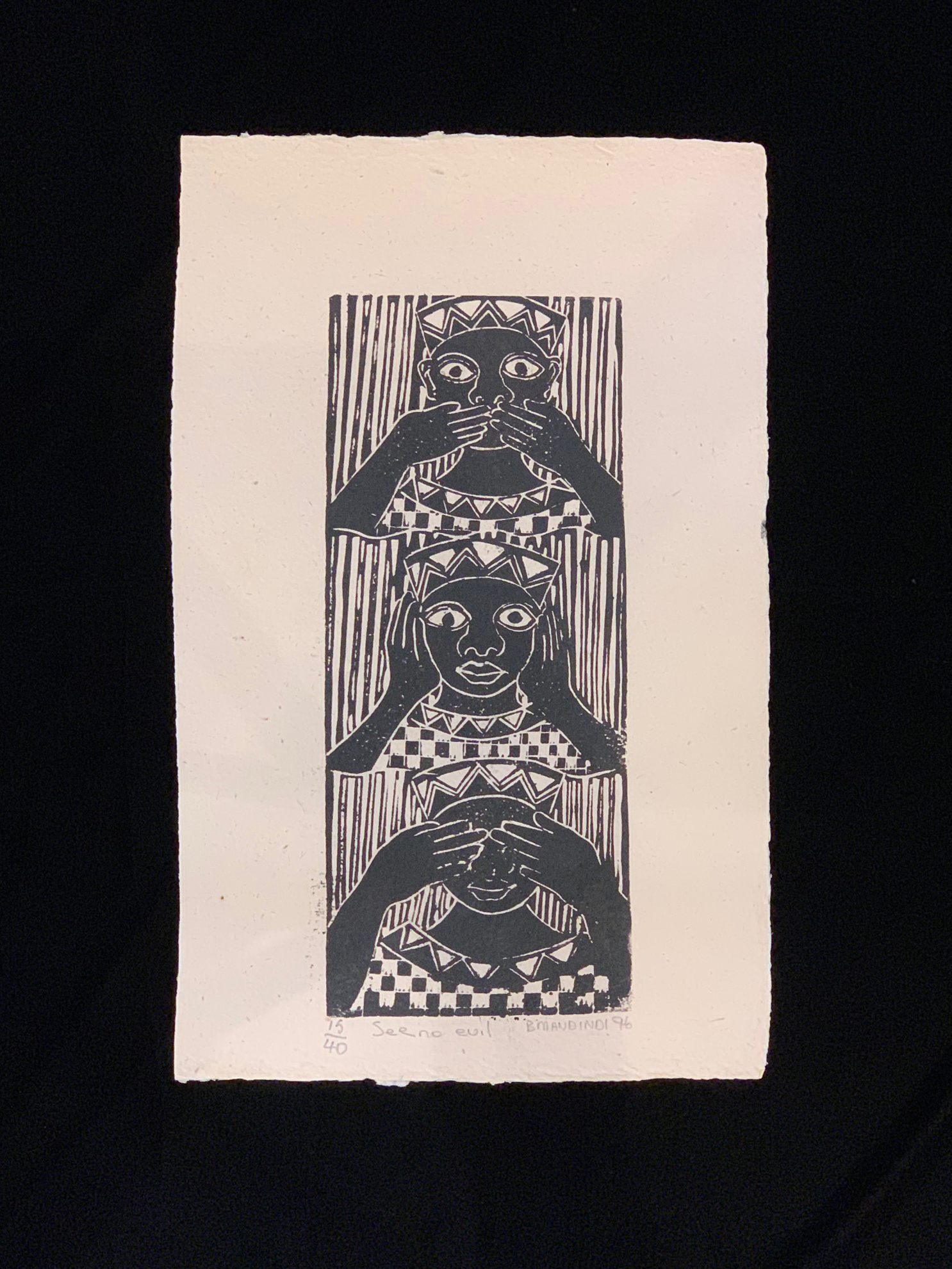 See No Evil - a linocut limited edition (15/40) by the late Billy Mandindi