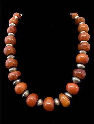 Tibetan Amber & Sterling Silver Necklace - (HM39)