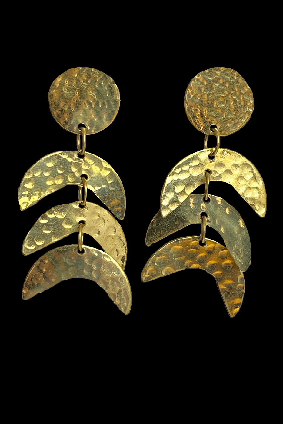 Multiple Crescent Shaped Hammered Brass Posted Earrings - Kenya
