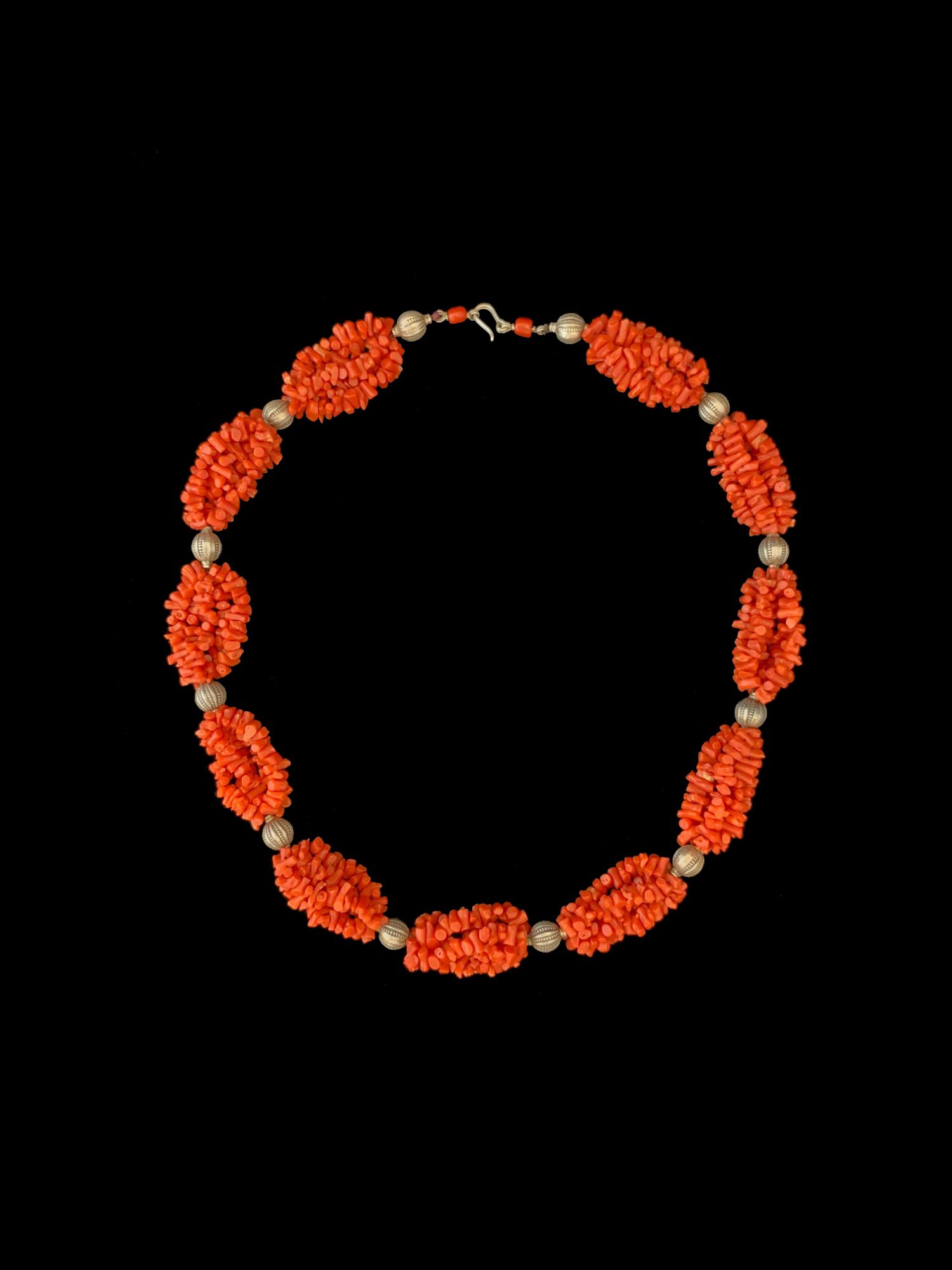 Vintage Mediterranean Coral and Silver bead necklace from Morocco BR265a