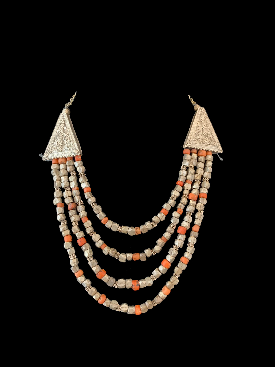 Mediterranean Coral and Tribal Silver Beads as-is, Berber People - Morocco - BR290