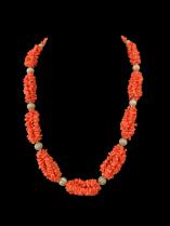 Vintage Mediterranean Coral and Silver bead necklace from Morocco BR265a 1