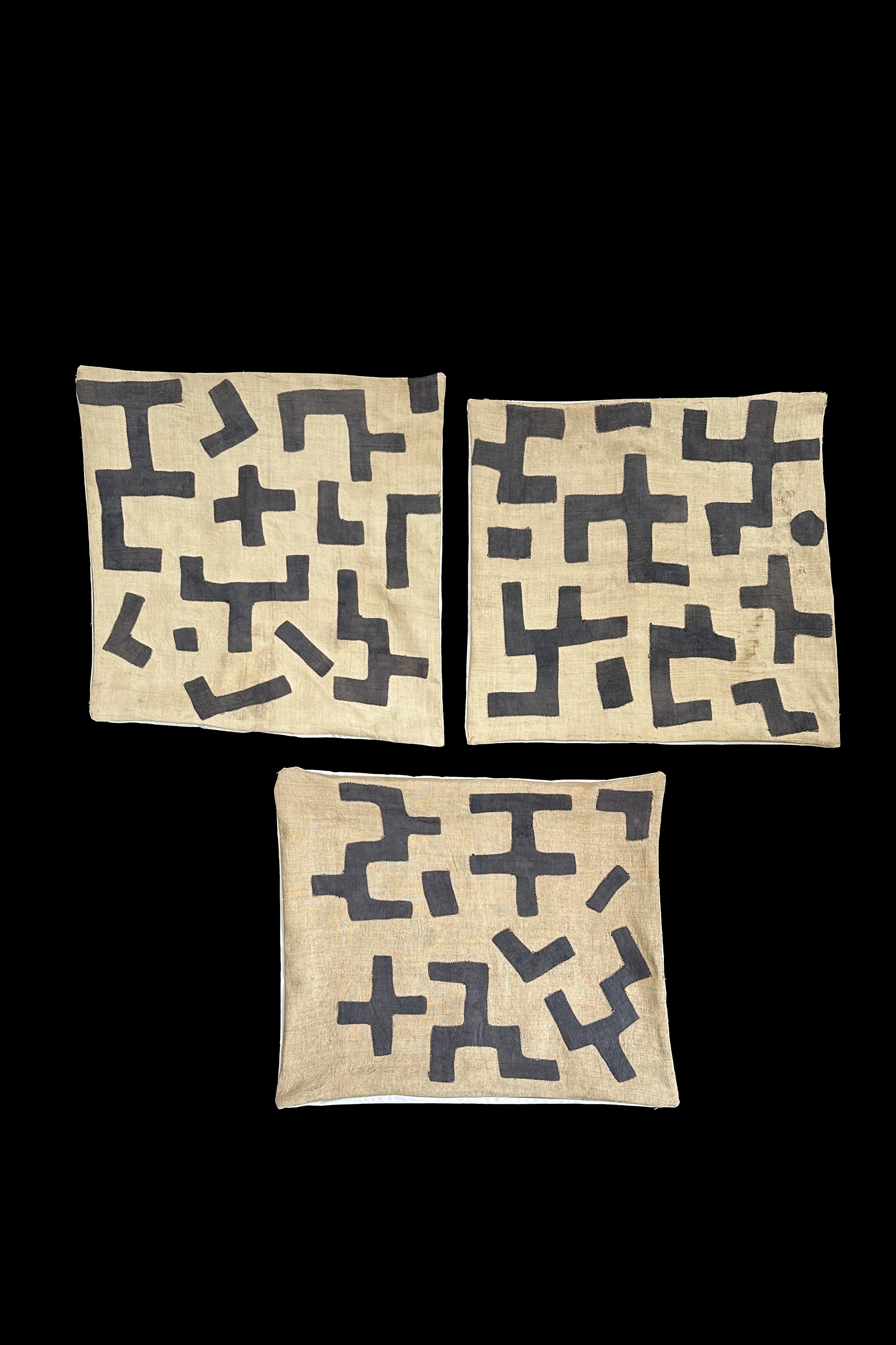 Set of 3 Raffia Appliqu� Pillows - Kuba People, D.R. Congo