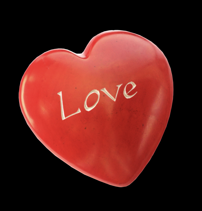 Soapstone heart with the word  love etched in  - Kenya