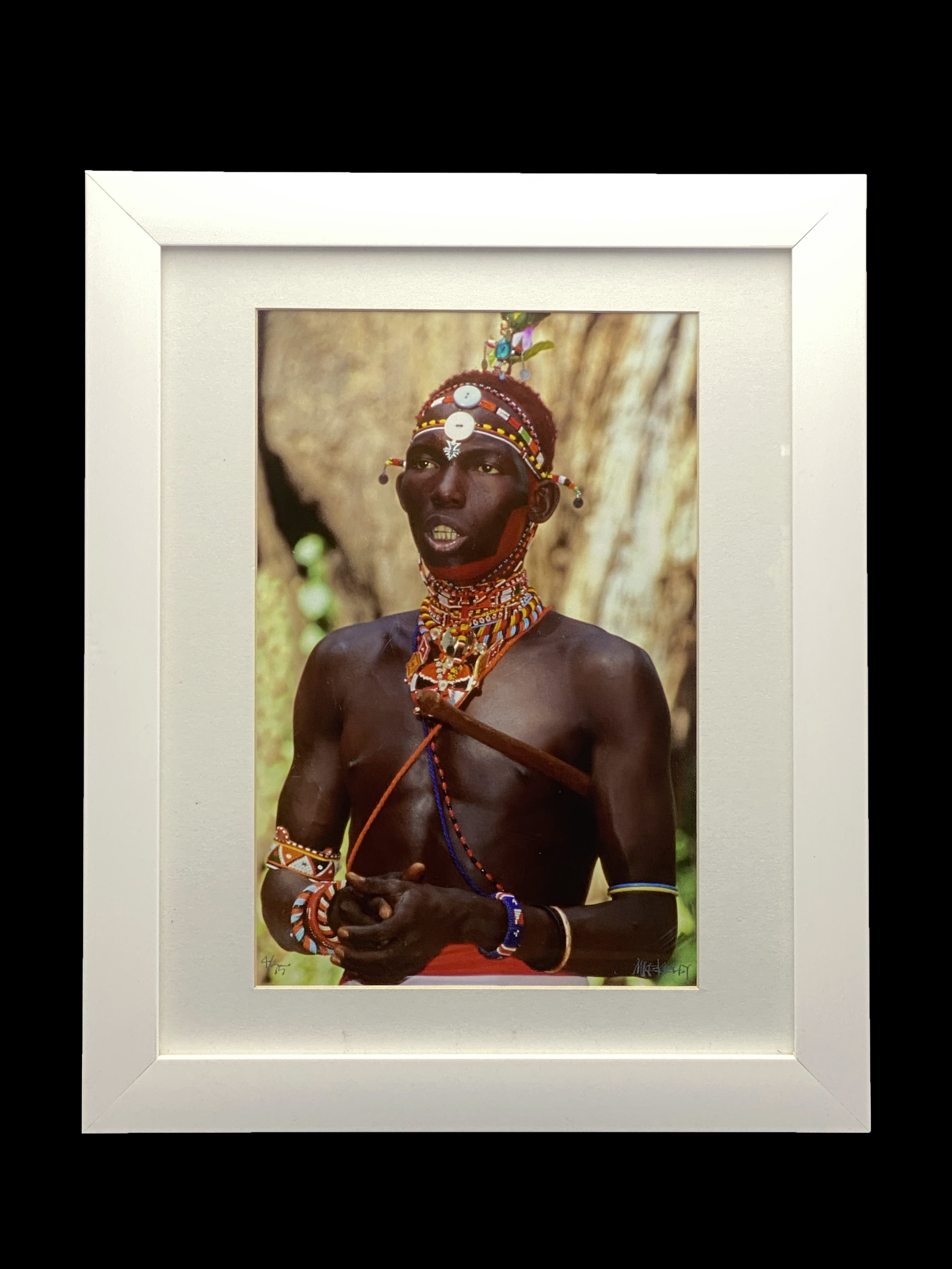 Framed Samburu Warrior Photo by Mike Kelly