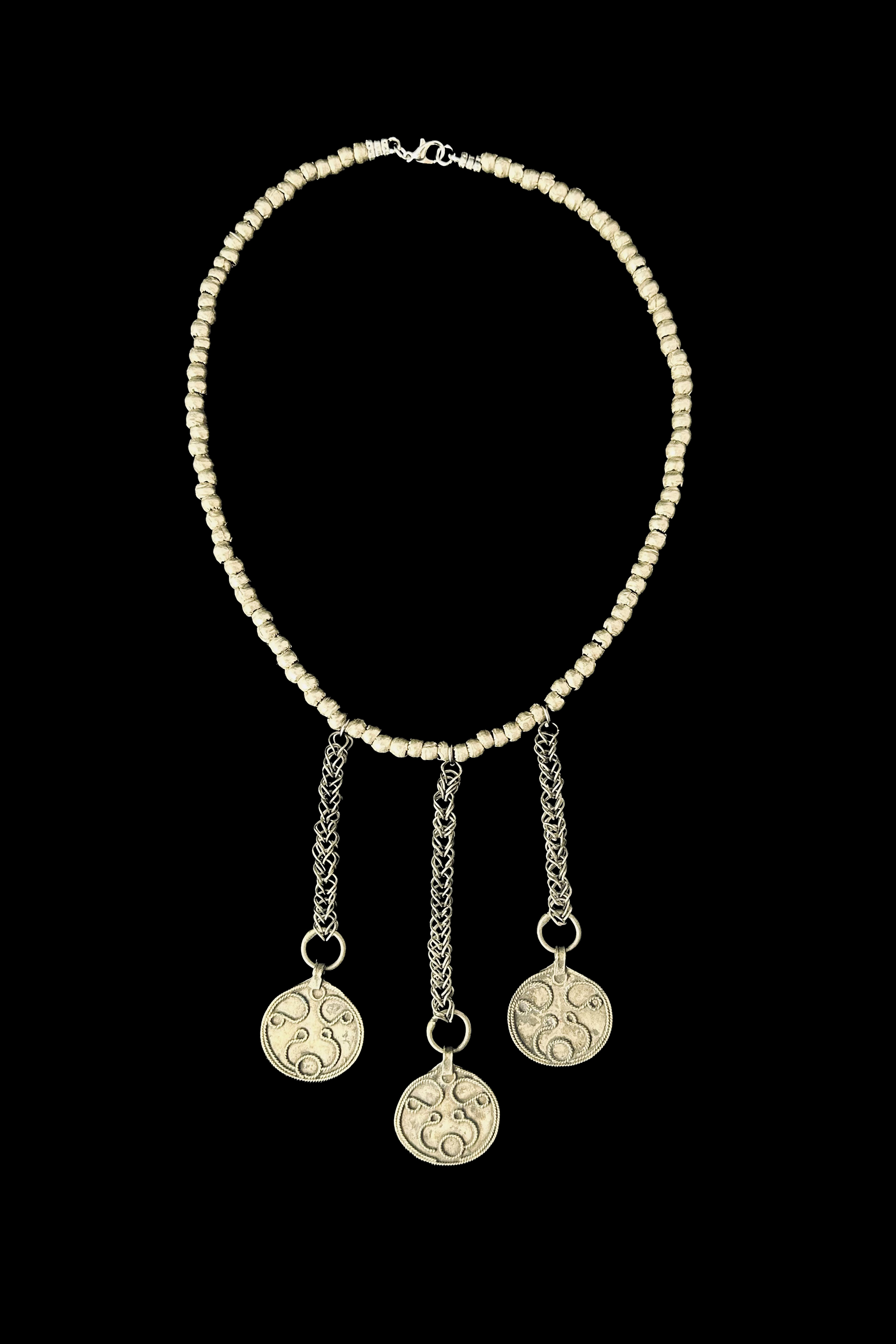 Necklace with Ethiopian Beads, and 3 Vintage Pendants