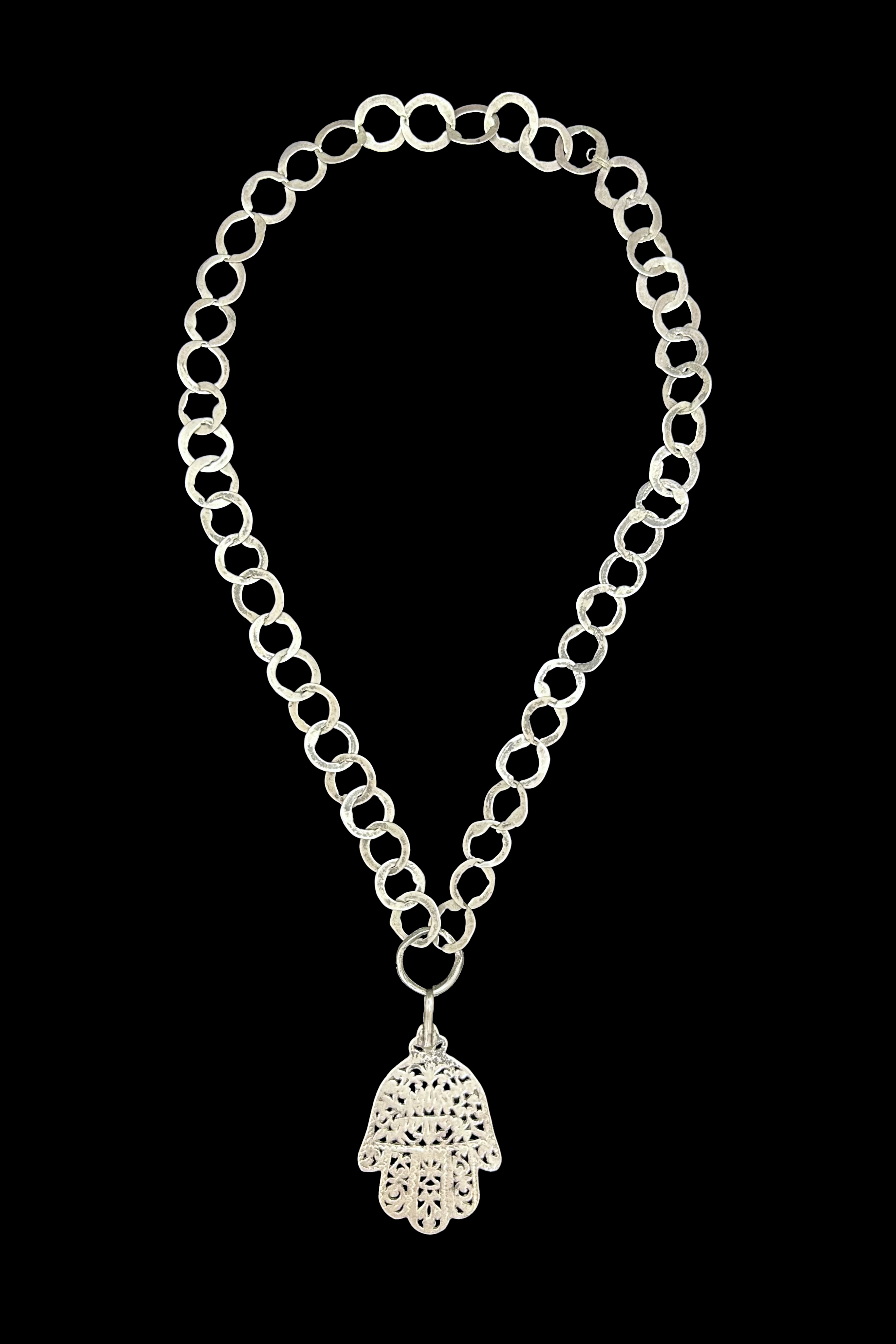 Tribal Silver Hamsa Necklace - Berber People, Tunisia