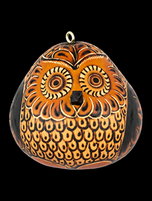 Feathered Owl Gourd Ornament