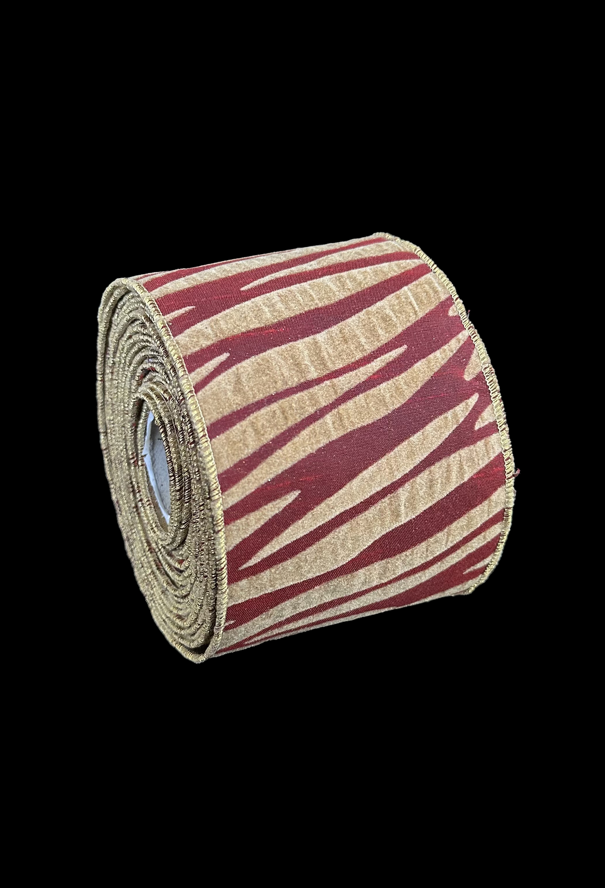 10 Yard Burgundy Zebra Striped Print Ribbon Roll.