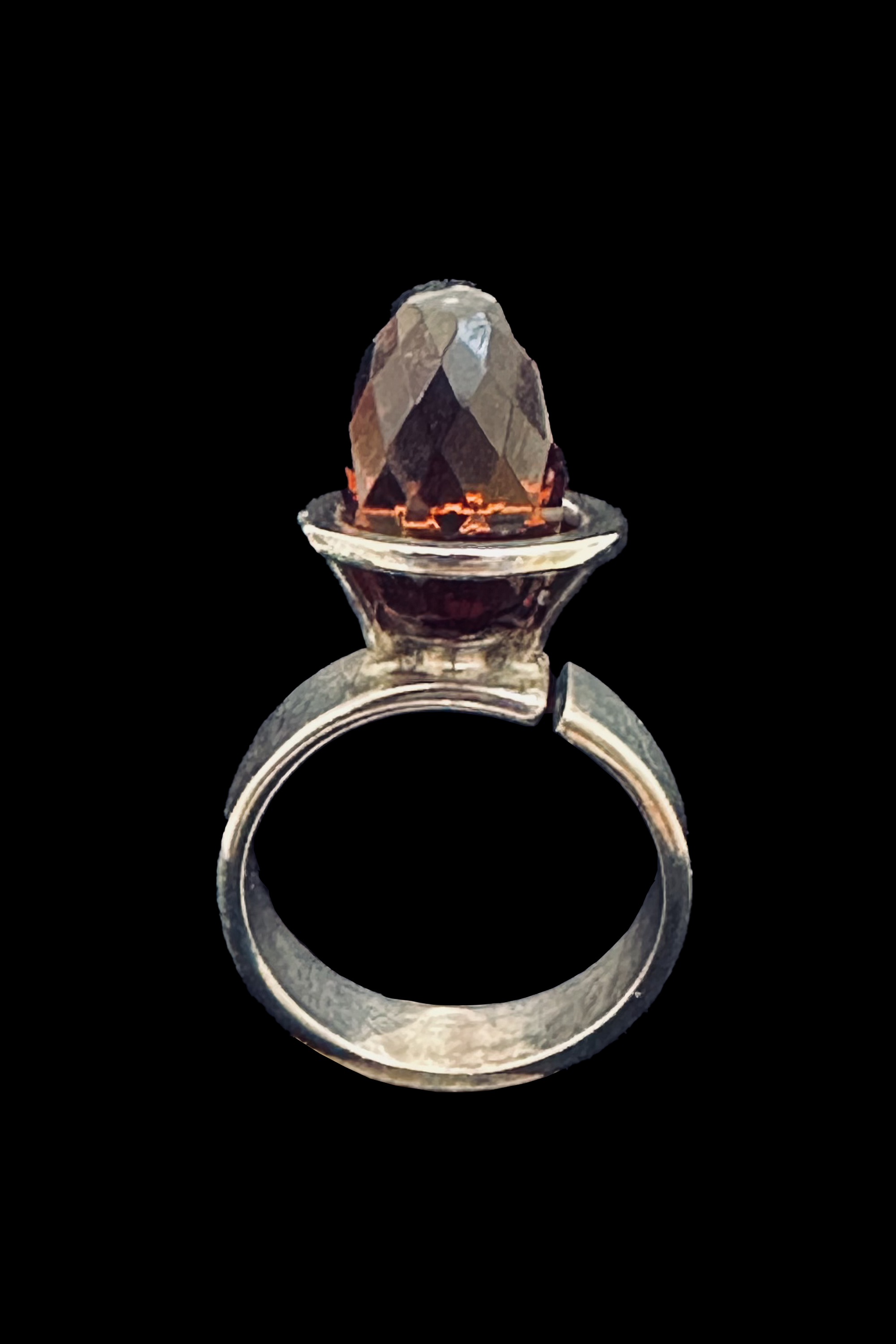 Sterling Silver and Faceted Red Cherry Colored Amber Ring - Size 7 1/2