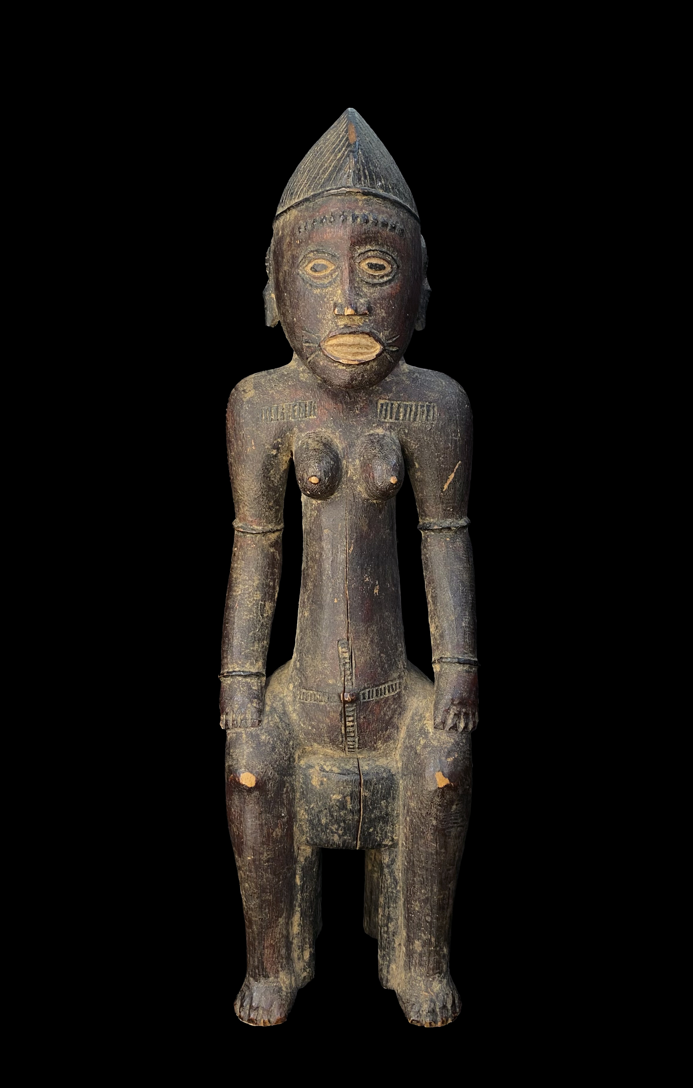 Seated Wooden Female Figure - Senufo People, Ivory Coast