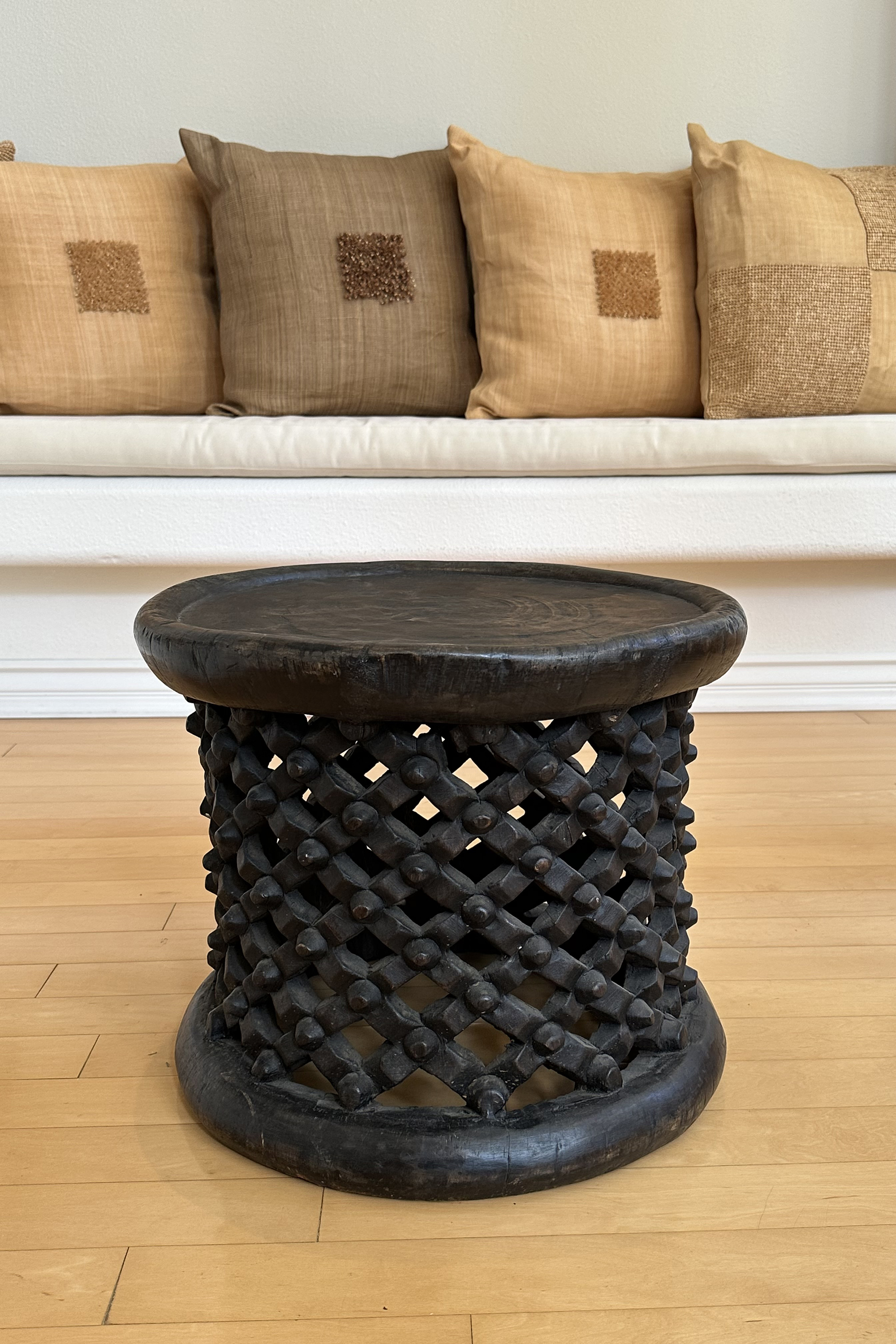 Decorative Dark Wooden Stool - Bamileke People, Cameroon