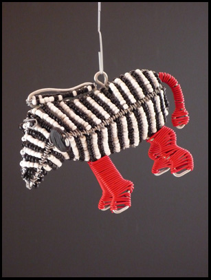 Bead & Wire Zebra Ornament - South Africa 