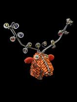 Bead & Wire Orange Reindeer Head Ornament - South Africa