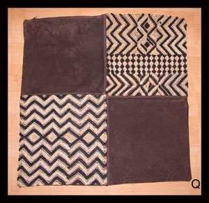 Kuba Pillow Case with Leather Backing (Q) - D.R. Congo