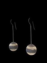 Woven Ball Shaped Striped Dangle Earrings 1