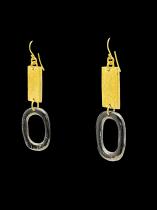 Rectangular Hammered Brass and Horn Earrings - Kenya 1