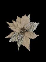 Clip on Burlap and Leopard Patterned Poinsettia Ornament