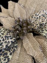 Clip on Burlap and Leopard Patterned Poinsettia Ornament 1