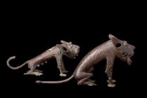 Abstract Pair of Solid Bronze Lions - Bobo people, Burkina Faso 18