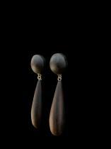 Tear Drop Shaped Ebony Wood Earrings - Benin, west Africa 1