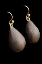 Tear Drop Shaped Ebony Wood Earrings - Benin 1