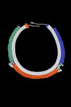 Blue, Green, Orange and White Beaded Necklace - Zulu People, South Africa (3651)