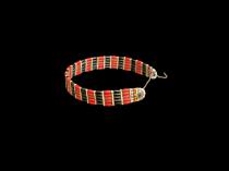 Red and Black Striped Beaded Choker - Maasai People, east Africa 1