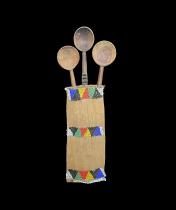 'Izinkhezo' Spoons and Beaded Pouch - Zulu People, South Africa 