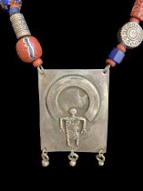 Trade Bead Necklace with Tribal Silver Pendant with Figure 1