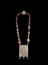 Trade Bead Necklace with Tribal Silver Pendant with Figure 6