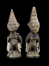 Ibeji Twins with beads and metal rings - Yoruba People, Nigeria