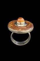 Sterling Silver, Coconut and Amber Ring 