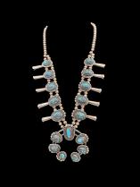 Vintage Squash Blossom Sterling Silver and Turquoise Necklace - Navajo People