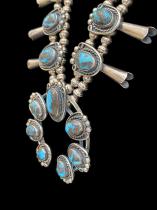 Vintage Squash Blossom Sterling Silver and Turquoise Necklace - Navajo People 2