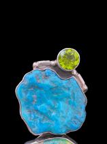 Turquoise and Sterling Silver Pin and Pendant in one with Peridot 1