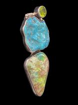 Turquoise and Sterling Silver Pin and Pendant in one with Peridot 3
