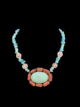 Sterling Silver, Turquoise and Coral Necklace