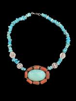 Sterling Silver, Turquoise and Coral Necklace 4