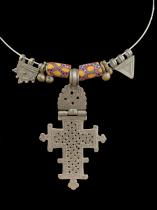 Coptic Cross Necklace with Trade Beads & Prayer Boxes - Ethiopia 1