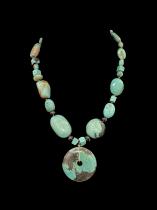 Circular Turquoise Center Disc with Smoky Quartz and Sterling Silver Necklace