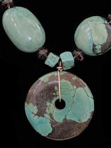 Circular Turquoise Center Disc with Smoky Quartz and Sterling Silver Necklace 1