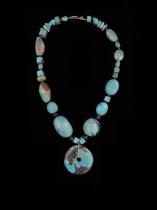 Circular Turquoise Center Disc with Smoky Quartz and Sterling Silver Necklace 3